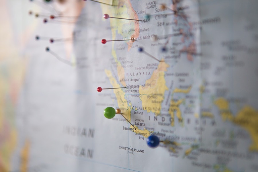 世界地図に旅先を登録した共有MAPのイメージ