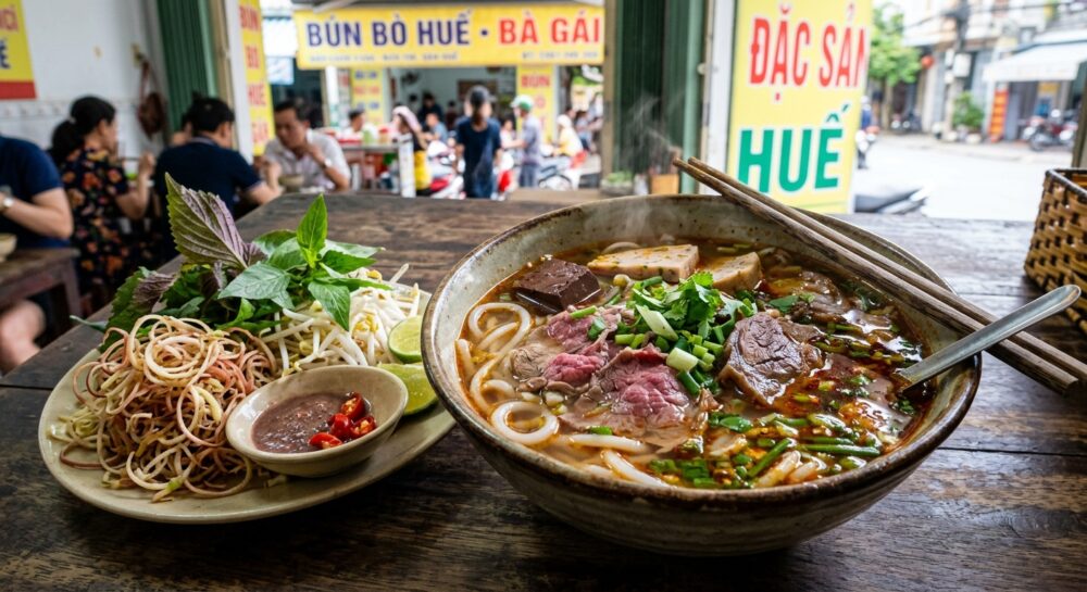 ベトナム中部フエのスパイシー牛肉麺、ブン・ボー・フエ。