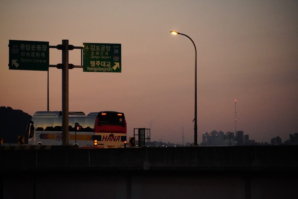 korea traffic safety drive sunset