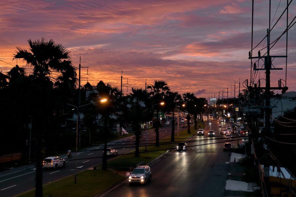 thai traffic safety drive sunset