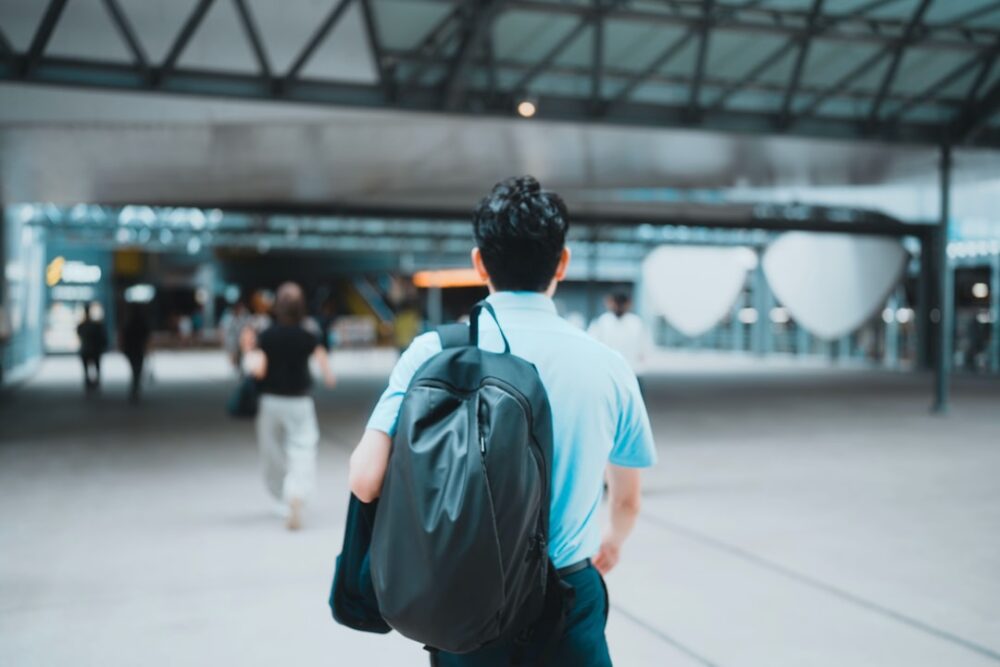 backpacker airport ready start travel journey