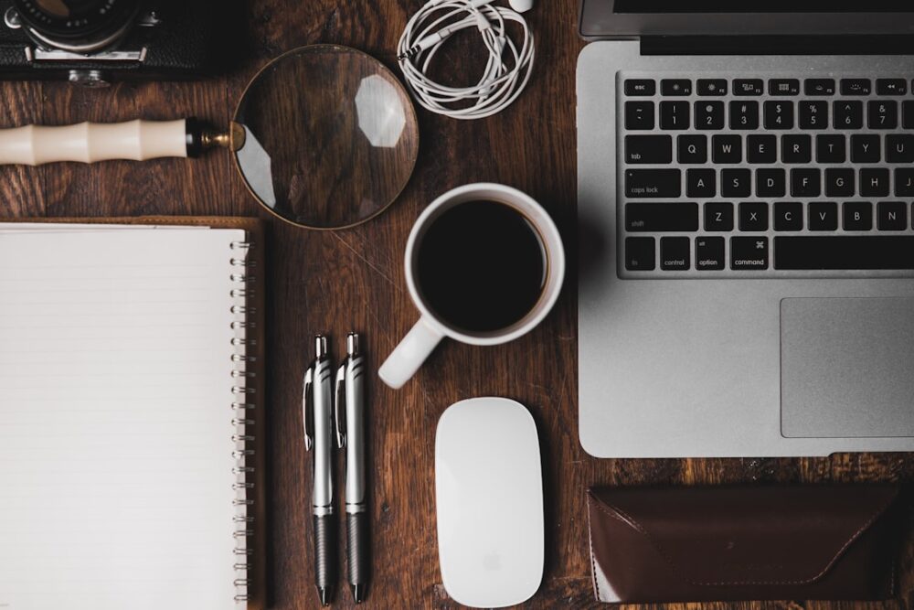 freelancer ready workspace laptop coffee